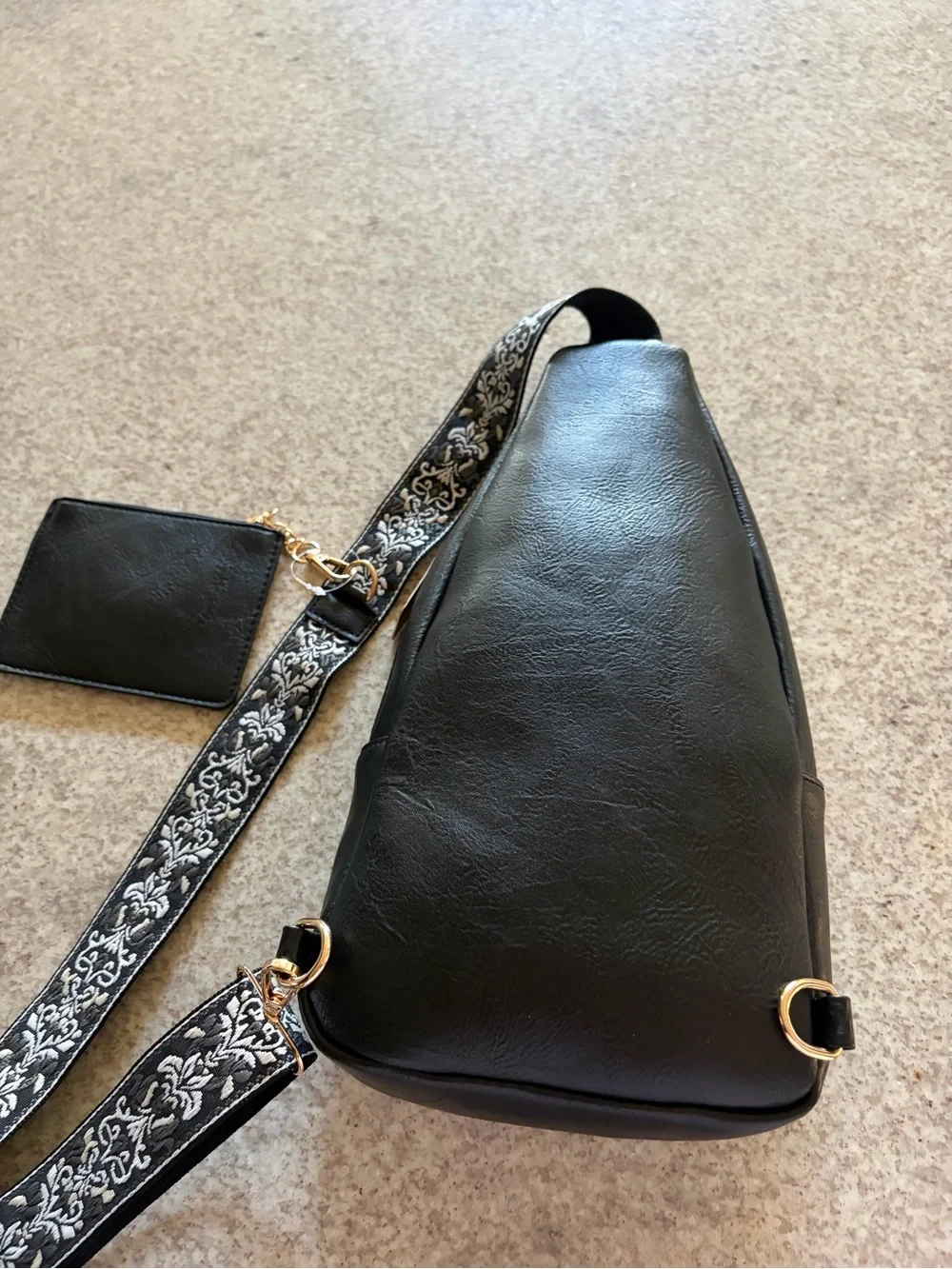 New!! Black Studded Crossbody Sling Bag with Decorative Strap